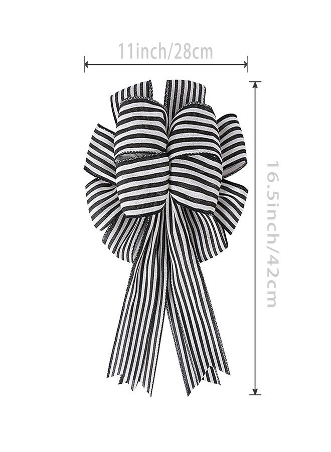 Lamantery Large Black White Stripe Gift Bows Burlap Wreaths Bows Christmas Tree Topper for Wedding Holiday Birthday Party Decoration - Image 2